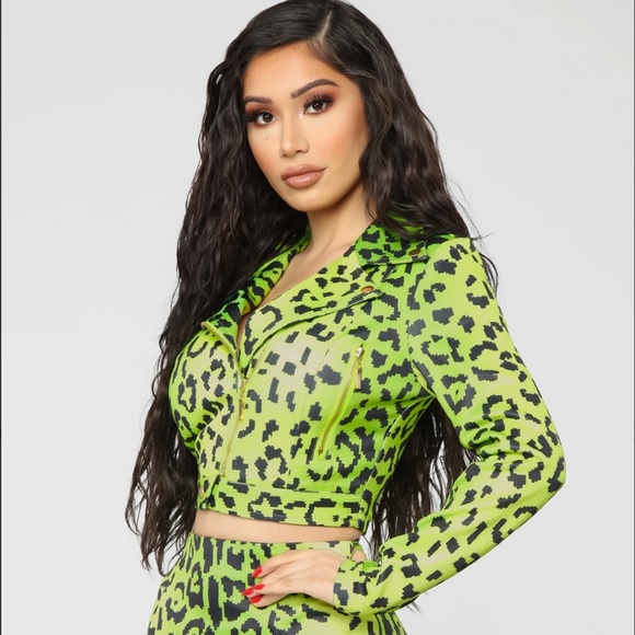 Fashion Nova Jackets & Blazers - Fashion Nova Neon Green & Black Crop Moto Jacket S